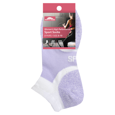 North Head Women's High Performance Sport Socks Size 5-10 Assorted 2pk