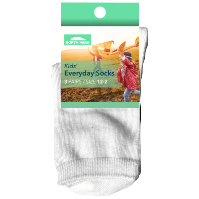 North Head Kid's Everyday Socks Size 12-2 Assorted 3pk
