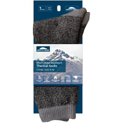 North Head Men's Polar Insulated Thermal Socks Size 7-12 Assorted 1pk