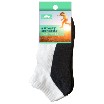 North Head Kid's Cushion Sport Socks Size 3-5 Assorted 2pk
