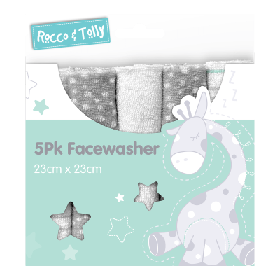 Rocco & Tolly Facewashers 5pk