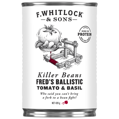 F.Whitlock & Sons Killer Beans In Freds Ballistic Tomato & Basil Sauce 420g