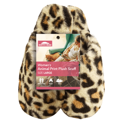 North Head Womens Animal Print Plush Scuff 1pk