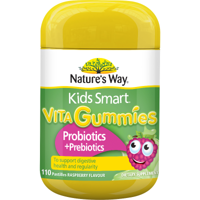 Natures Way Kids Smart Probiotics + Prebiotics Raspberry Flavour Vita Gummies 110pk