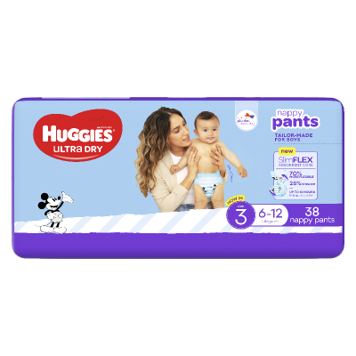 Huggies Ultra Dry Nappy Pants Boys Size 3 6-12kg 38pk