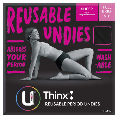 U By Kotex Thinx Period Underwear Black Briefs Size 6-8 1pk