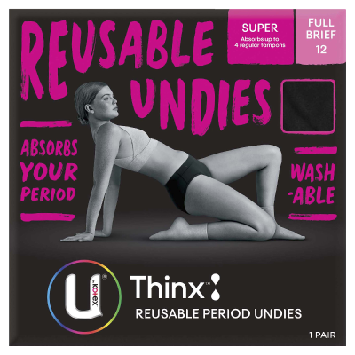 U By Kotex Thinx Period Underwear Black Briefs Size 12 1pk