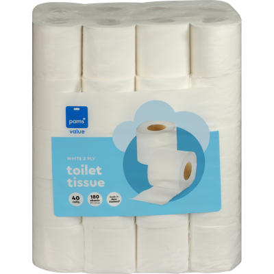 Pams Value White 2ply Toilet Tissue 40 x 180 sheets