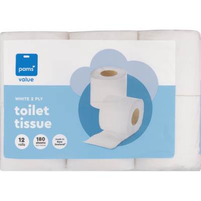 Pams Value White 2ply Toilet Tissue 12 x 180 sheets