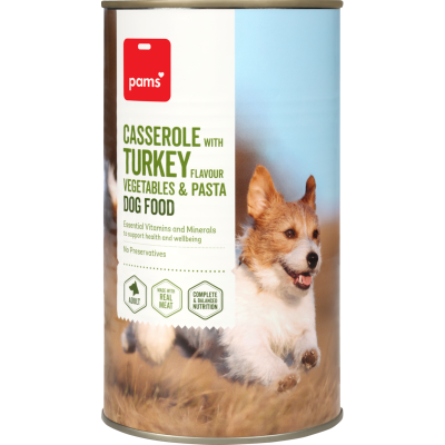 Pams Casserole With Turkey Flavour Vegetables & Pasta Dog Food 1.2kg