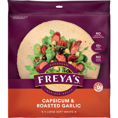 Freya's Capsicum & Roasted Garlic Wraps 6pk