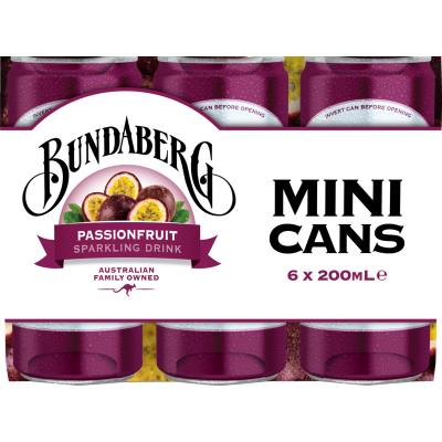 Bundaberg Passionfruit Sparkling Drink Mini Cans 6 x 200ml