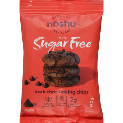 Noshu 97% Sugar Free Dark Choc Baking Chips 140g