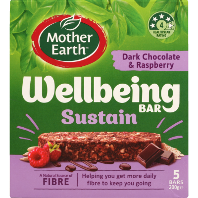 Mother Earth Sustain Dark Chocolate Raspberry Wellbeing Bars 5 x 40g