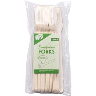 Eco Cook Biodegradable Sugarcane Bagasse Forks 20pk
