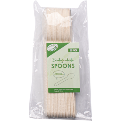 Eco Cook Biodegradable Sugarcane Bagasse Spoons 20pk