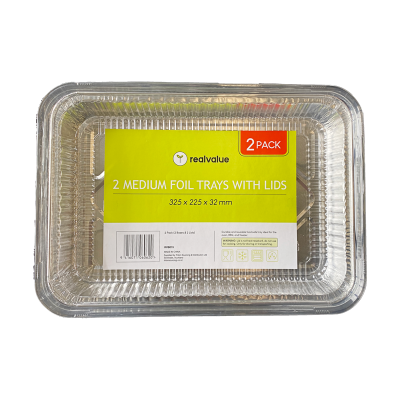 Real Value Medium Foil Trays With Lids 1pk
