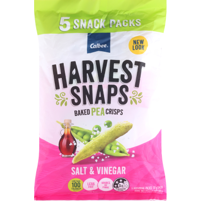 Calbee Harvest Snaps Salt & Vinegar Baked Pea Crisps Snackpack 5 x 18g