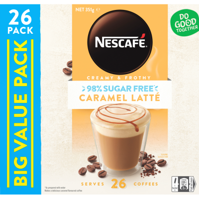 Nescafe 98% Sugar Free Caramel Latte Coffee Sachets 26 x 13.5g