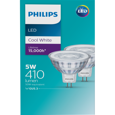 Philips LED Cool White 5W 410 Lumen Spot Light 2pk