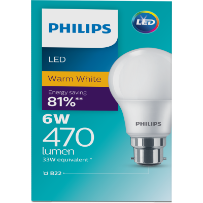 Philips LED Warm White 6W 470 Lumen Bayonet Bulb 1pk