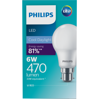 Philips LED Cool Daylight 6W 470 Lumen Bayonet Bulb 1pk