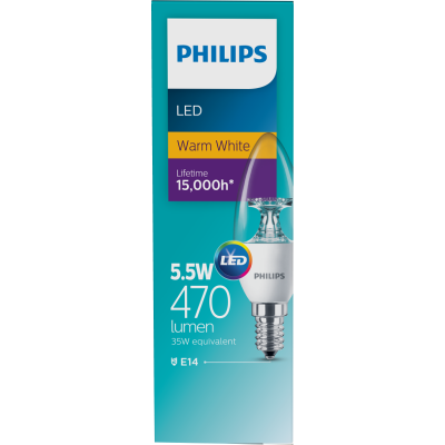 Philips LED Warm White 5.5W 470 Lumen Screw Candle Bulb 1pk