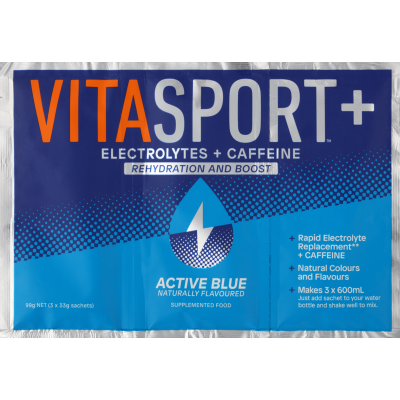 Vitasport Plus Electrolytes + Caffeine Active Blue Electrolyte Drink Base 3 x 33g