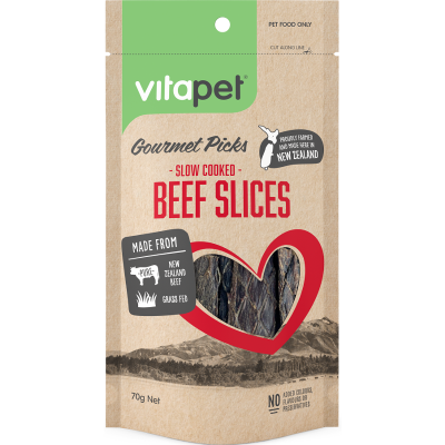 VitaPet Gourmet Picks Slow Cooked Beef Slices Dog Treats 70g