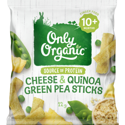 Only Organic Cheese & Qunioa Green Pea Sticks 10+ Months 12g