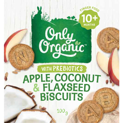 Only Organic Apple Coconut & Flaxseed Biscuits 10+ Months 100g