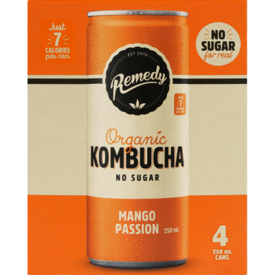 Remedy Mango Passion Organic Kombucha 4 x 250ml