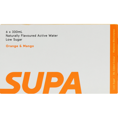 Supa Water Orange & Mango Naturally Flavoured Active Water 6 x 330ml