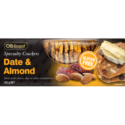 OB Finest Gluten Free Date & Almond Specialty Crackers 130g