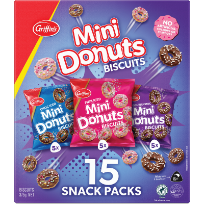 Griffin's Mini Donuts Biscuits Snack Packs 375g