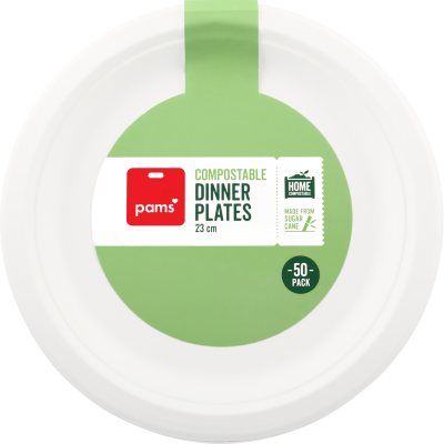 Pams Sugarcane Compostable Dinner Plates 23cm 50pk