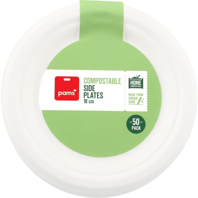 Pams Sugarcane Compostable Side Plates 18cm 50pk