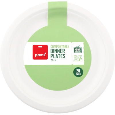 Pams Compostable 23cm Dinner Plates 20pk