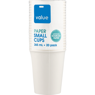 Pams Value Small Paper Cups 265ml 20pk