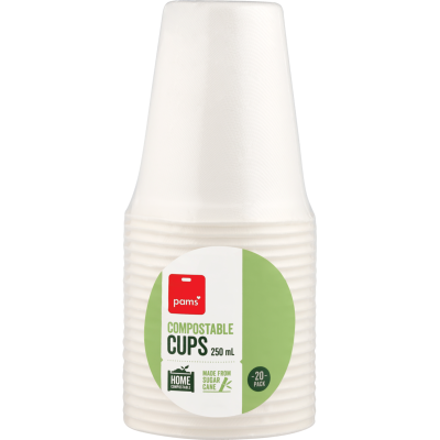 Pams Compostable Cups Sugarcane 20pk