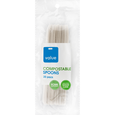 Value Sugarcane Compostable Spoons 20pk