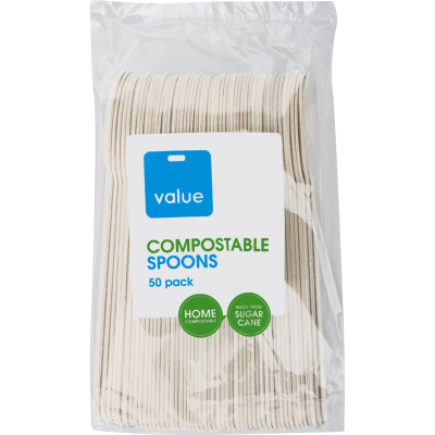 Value Sugarcane Compostable Spoons 50pk