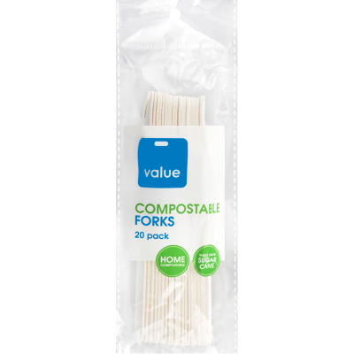 Value Sugarcane Compostable Forks 20pk