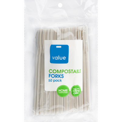 Value Sugarcane Compostable Forks 50pk