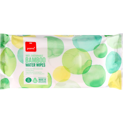 Pams 100% Sustainable Bamboo Water Wipes 72pk