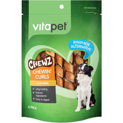 VitaPet Chewz Chicken Chewin' Curls Rawhide Alternative Dog Treats 6pk