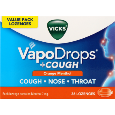 Vicks VaporDrops Orange Menthol Lozenges 36pk