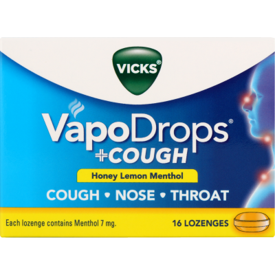 Vicks VaporDrops Honey Lemon Menthol Lozenges 16pk