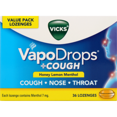 Vicks VapoDrops Honey Lemon Menthol Lozenges 36pk