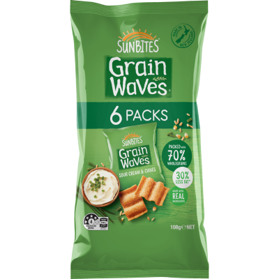 Sunbites Grain Waves Sour Cream & Chives Wholegrain Chips 6 x 18g